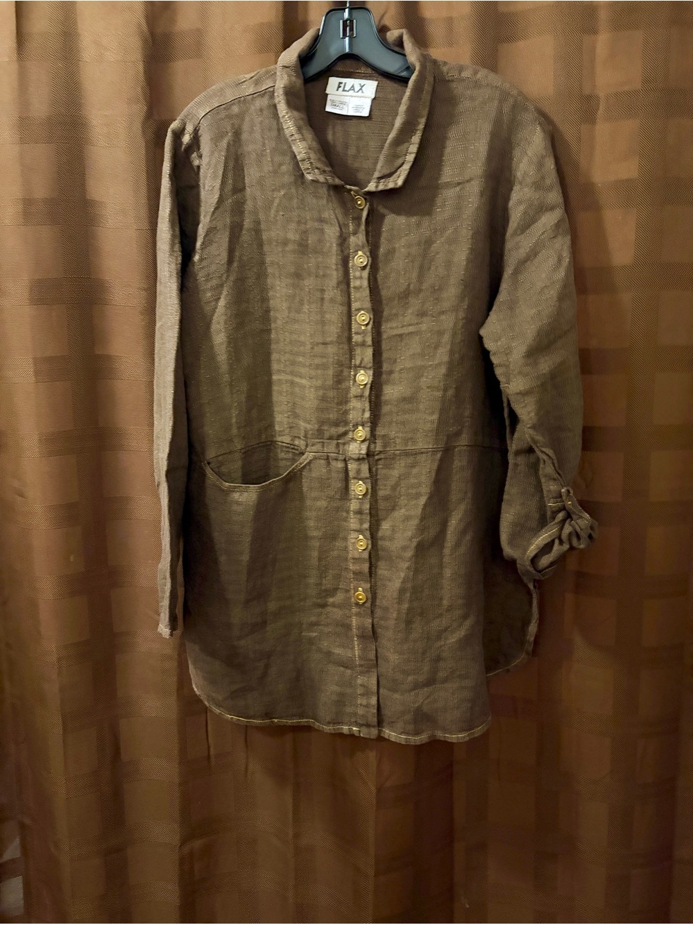 Flax linen brown jacket button front collared pockets size small